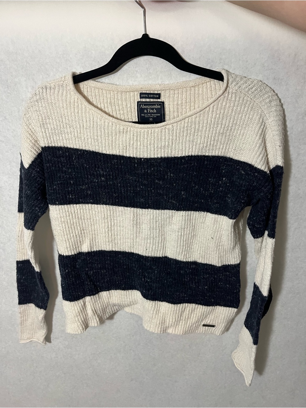 Abercrombie & Fitch Navy & Cream Wide-Stripe Crewneck Sweater